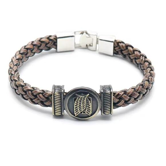 Attack on Titan Survey Corps Braided Bracelet – Brown Leather Wristband - Picture 1 of 1